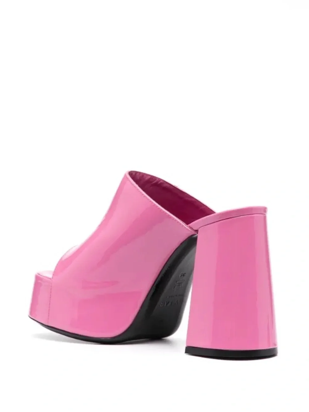 New! BY FAR Pink Brad Patent Platform 120mm Mule Sandals Barbie Pink💖 38 or US 8